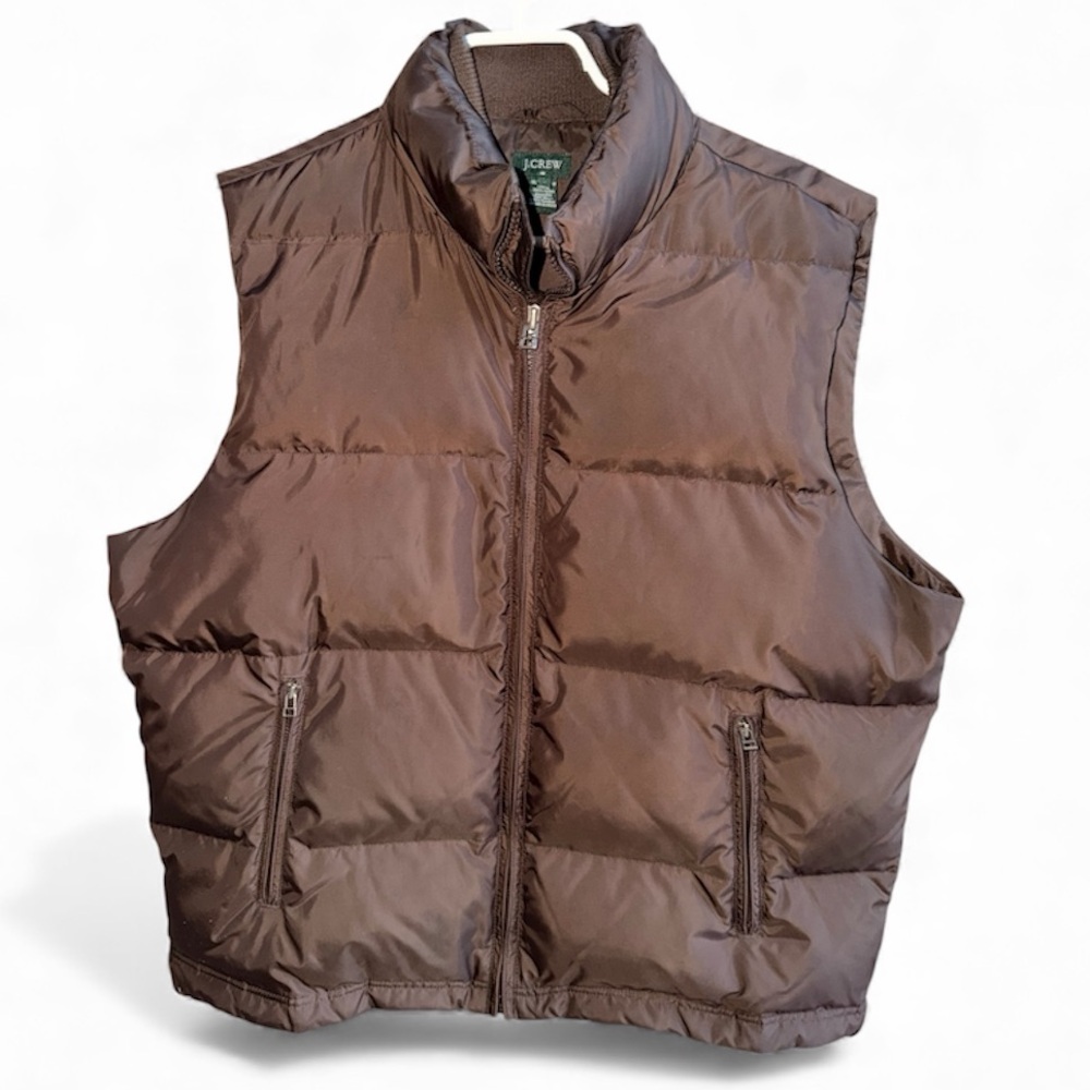 JCREW Down filled Feather Warm Puffer Vest Chocolate Brown Women’s Size Large